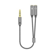 Cabo Adaptador de Áudio Aisens JACK 3.5 4 Pinos/M-2xJACK 3.5 3 Pinos/H - 25cm - Cor Cinza