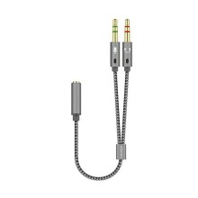 Cabo Adaptador de Áudio Aisens JACK 3.5 4 Pinos/H-2xJACK 3.5 3 Pinos/M - 25cm - Cor Cinza