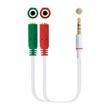 Cabo Adaptador de Áudio Nanocable 3,5 mm Macho 4 Pinos para 2x 3,5 mm Fêmea 3 Pinos 0,20 m - Branco